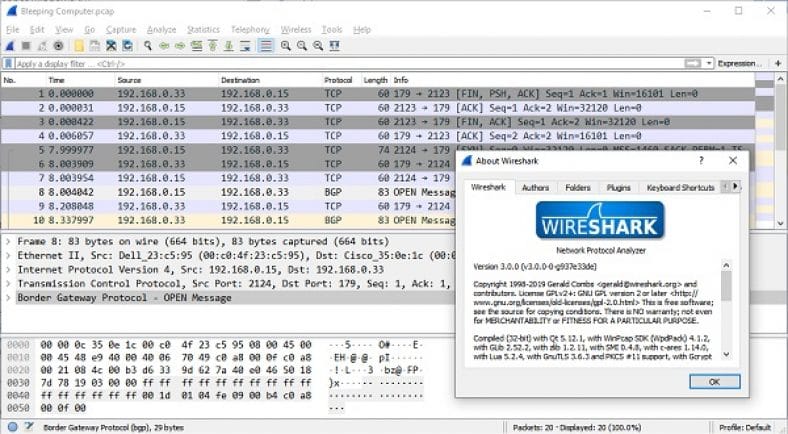 where to find size of download wireshark