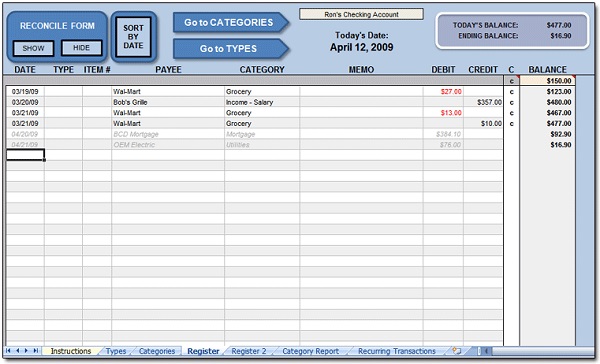 Checkbook For Excel 7 Free Download